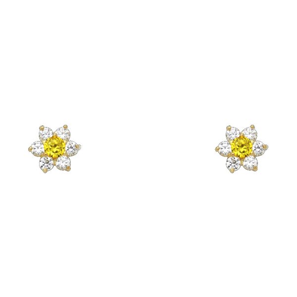 14KY Flower CZ Screw Back Stud Earrings (NOV)