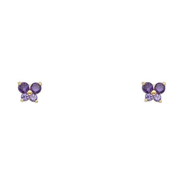 14KY Butterfly CZ Screw Back Stud Earrings (FEB)