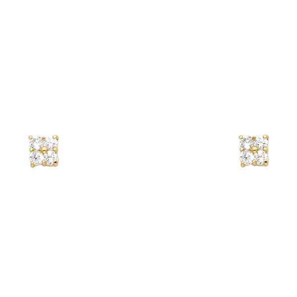 14KY Small 4 Leaf Flower CZ Stud Earrings (ST218)