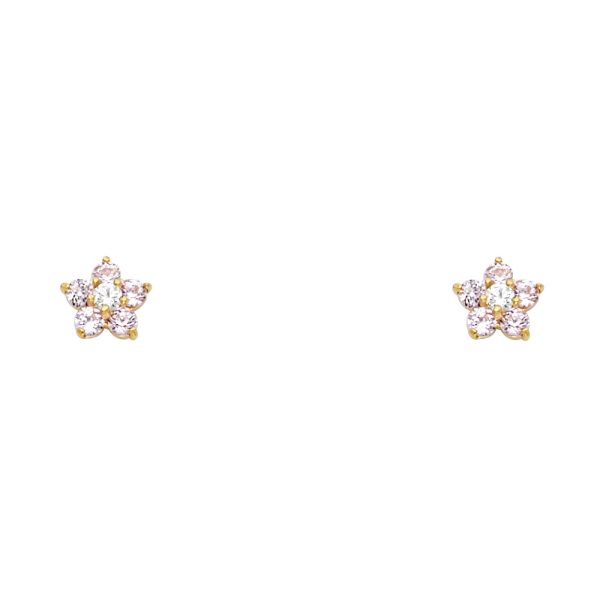 14KY 5 Leaf Flower Pink CZ Stud Earrings (ST227)