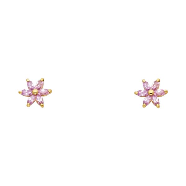 14KY Pink Flower Stud Earrings (ST232)