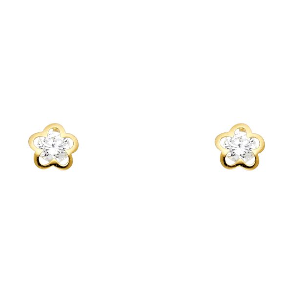 14KY Flower with Round CZ Stud Earrings (ST235)