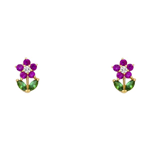 14KY Flower CZ Stud Earrings (ST237)