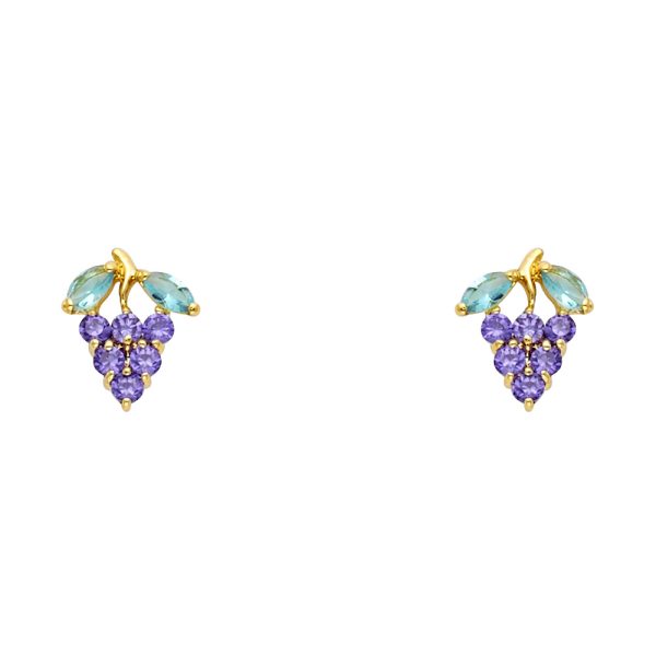 14KY Grape Purple CZ Stud Earrings (ST241)