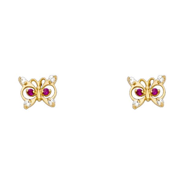 14KY Butterfly Red CZ Stud Earrings (ST251)