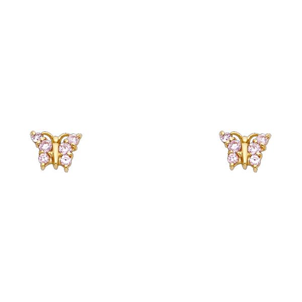 14KY Butterfly Pink CZ Stud Earrings (ST255)