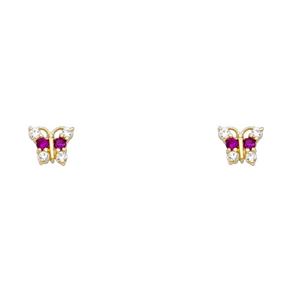 14KY Butterfly Red CZ Stud Earrings (ST257)