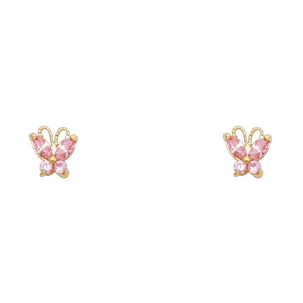 14KY Butterfly Pink CZ Stud Earrings (ST262)