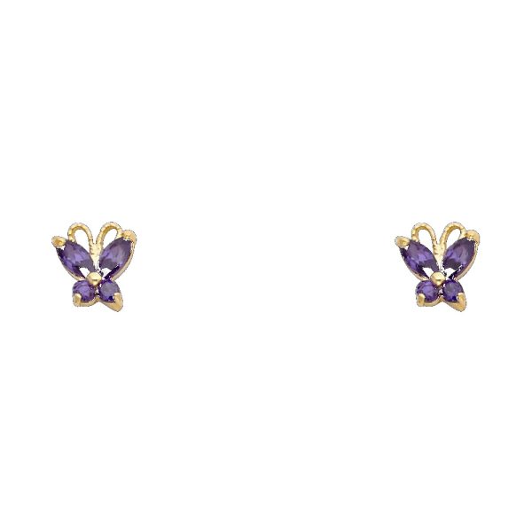 14KY Butterfly Purple CZ Stud Earrings (ST264)