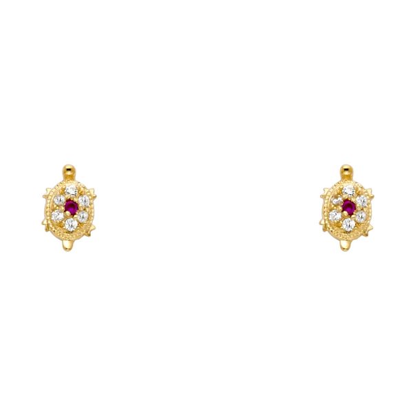 14KY Turtle Red CZ Stud Earrings (ST268)