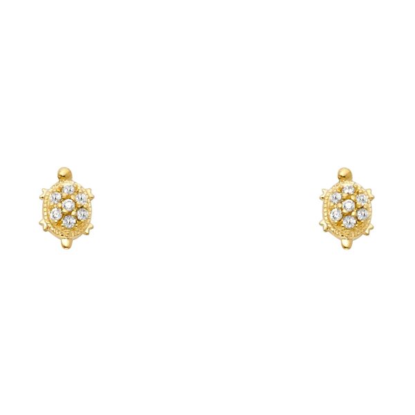 14KY Turtle CZ Stud Earrings (ST269)