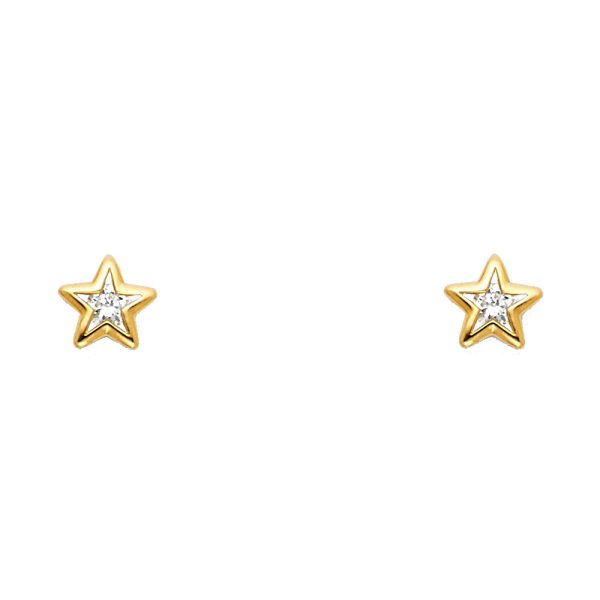 14KY Star White CZ Stud Earrings (ST298)