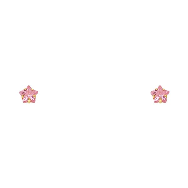 14KY 4mm Pink Star CZ Stamp Stud Earrings (ST305)