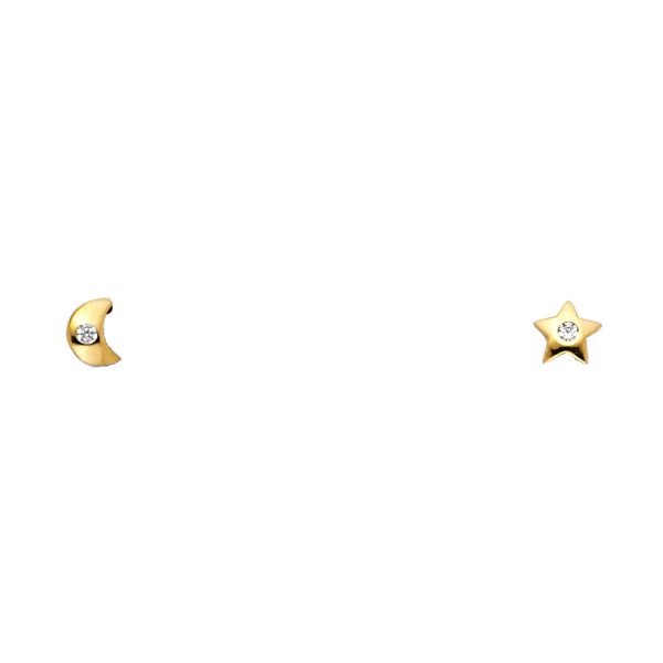 14KY CZ Moon & Star Stud Earrings (ST308)