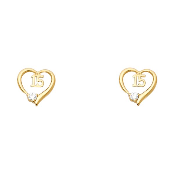 14KY 15 Year Heart CZ Stud Earrings (ST312)