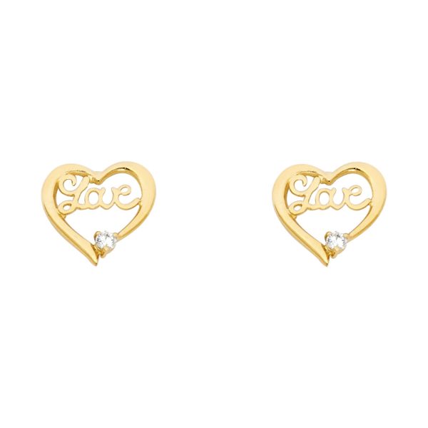 14KY Love Heart CZ Stud Earrings (ST314)