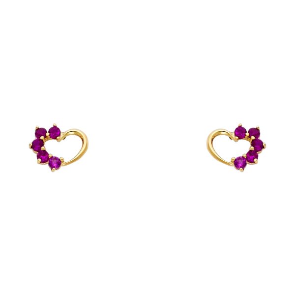 14KY Heart Red CZ Stud Earrings (ST315)