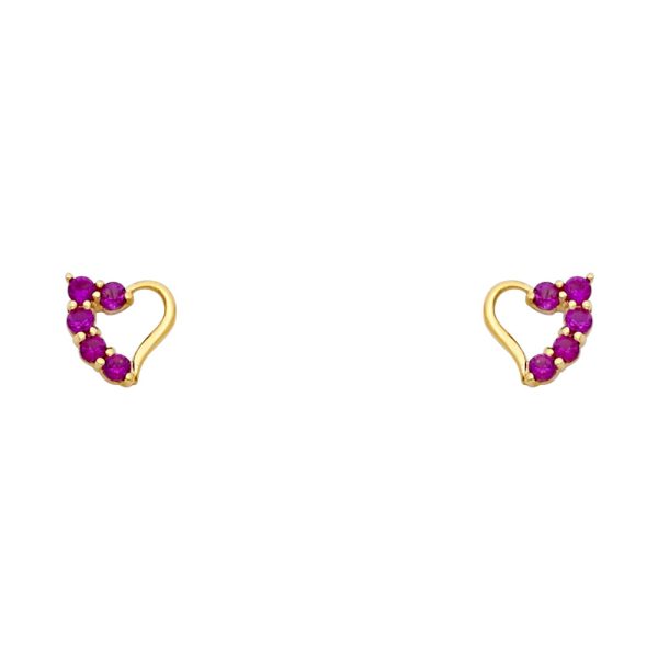 14KY Heart Red CZ Stud Earrings (ST318)