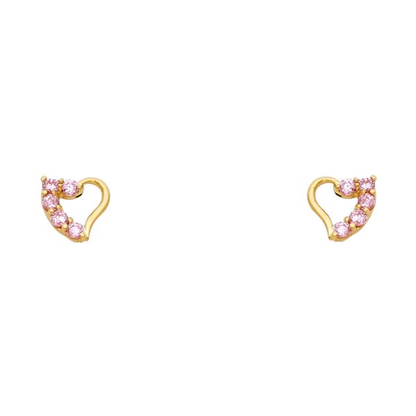 14KY Heart Pink CZ Stud Earrings (ST319)