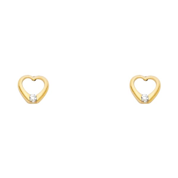 14KY Heart White CZ Stud Earrings (ST321)