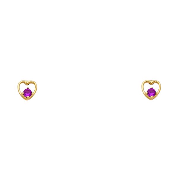 14KY Heart Red CZ Stud Earrings (ST324)