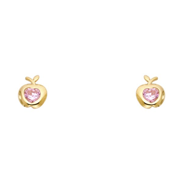 14KY Apple Big CZ Stud Earrings (ST327)