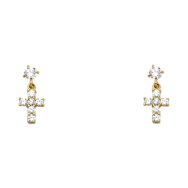 14KY Cross CZ Stud Earrings (ST341)