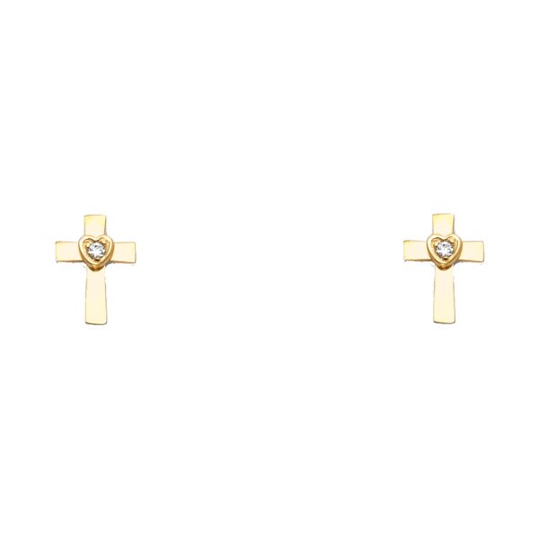 14KY CZ Cross Stud Earrings (ST343)