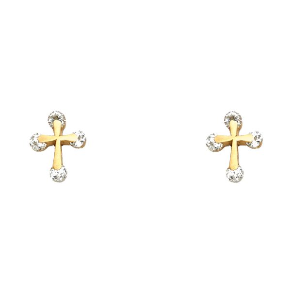 14KY CZ Cross Stud Earrings (ST344)