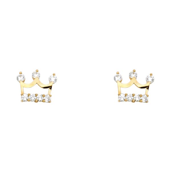 14KY CZ Crown Stud Earrings (ST351)