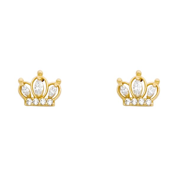 14KY CZ Crown Stud Earrings (ST352)