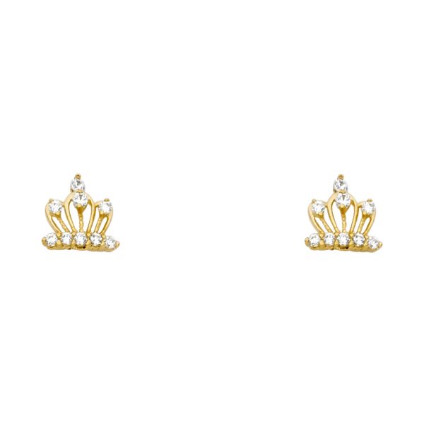 14KY CZ Crown Stud Earrings (ST354)