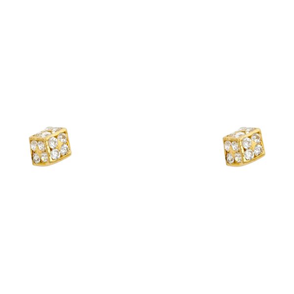 14KY CZ Small Dice Stud Earrings (ST363)