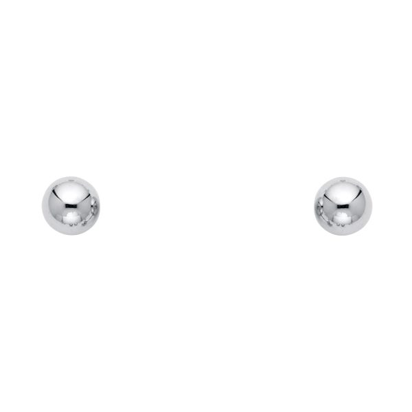 14K 6mm White Rhodium Plated Screw Back Ball Earrings