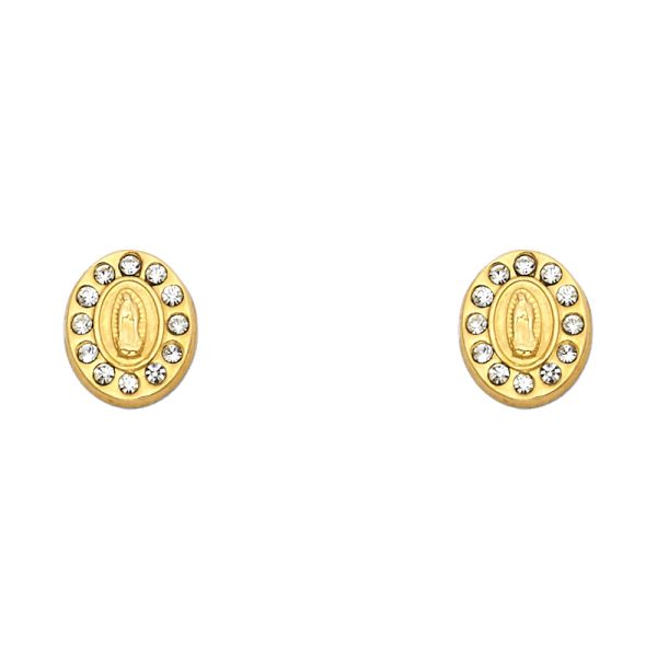 14KY CZ Oval Guadlupe Screw Back Stud Earrings