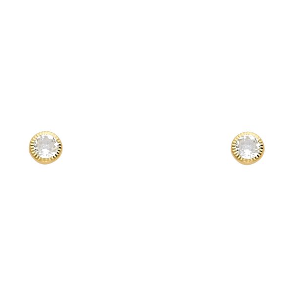 14KY 4mm Round CZ Solitaire DC Screw Back Stud Earrings