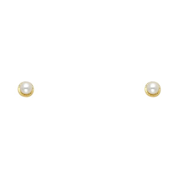 14KY 2.7mm Pearl DC Round Screw Back Stud Earrings