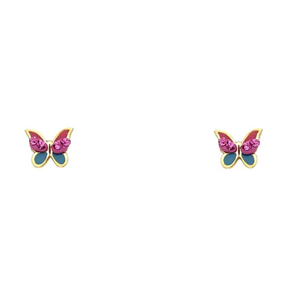 14KY Color Crystal Butterfly Screw Back Stud Earrings