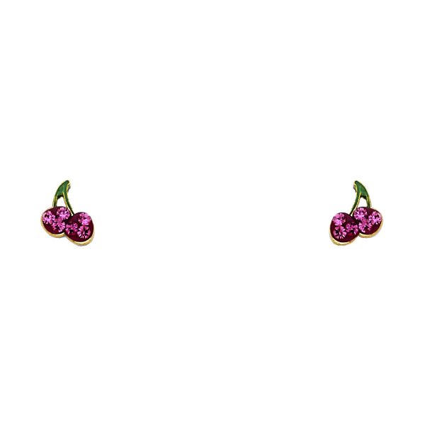 14KY Color Crystal Cherry Screw Back Stud Earrings