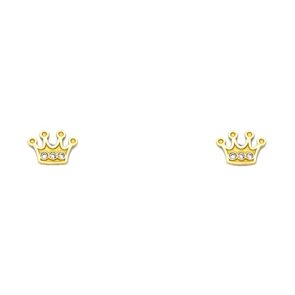 14KY CZ Crown Screw Back Stud Earrings