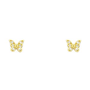 14KY CZ Butterfly Screw Back Stud Earrings