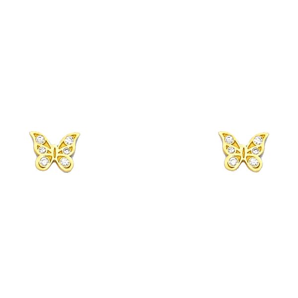 14KY CZ Butterfly Screw Back Stud Earrings