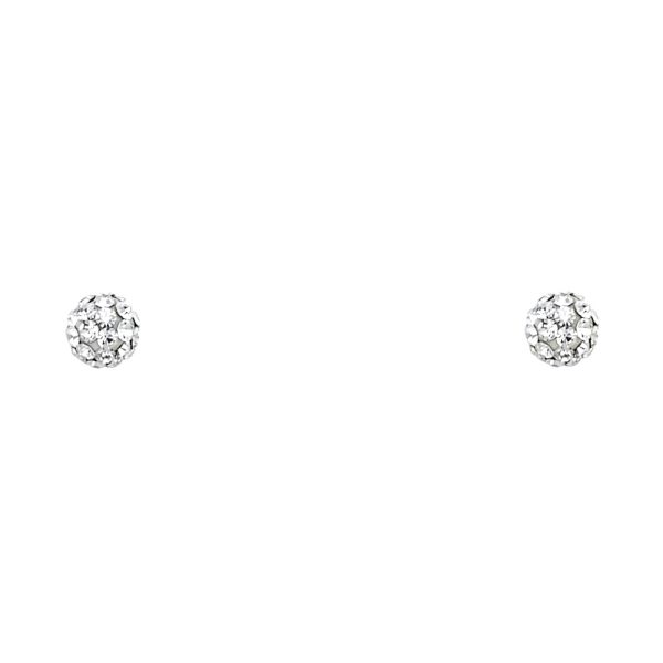 14KW 4mm White Crystal Ball Screw Back Stud Earrings