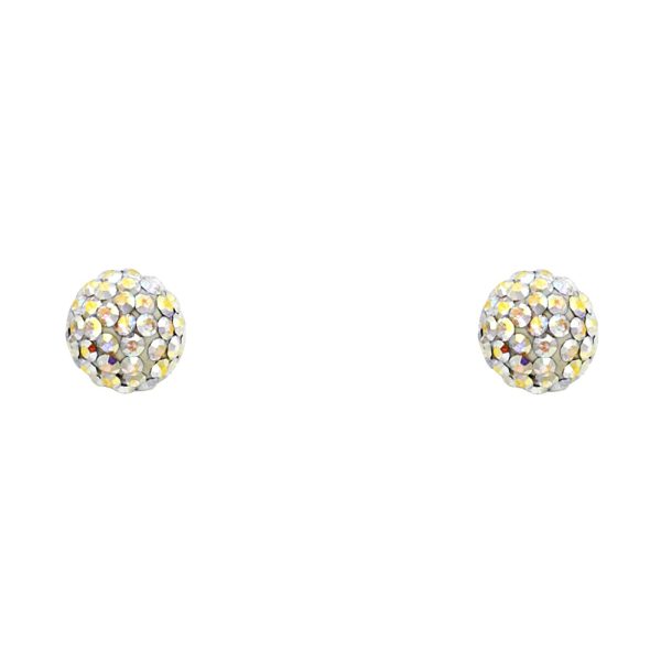 14KY R-Crystal Ball Stud Earrings with Screw Back