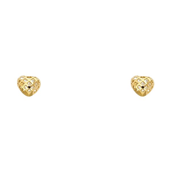 14KY CZ Heart Stud Earrings with Screw Back