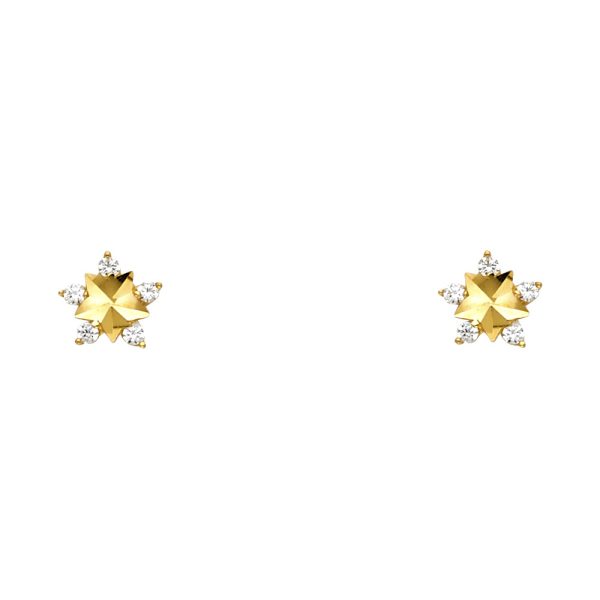 14KY Star CZ Stud Earrings with Screw Back