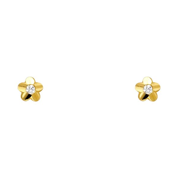 14KY Flower CZ Stud Earrings with Screw Back