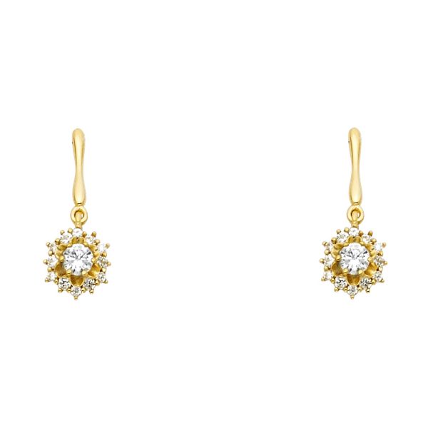 14KY CZ Dangle Stud Earrings with Screw Back