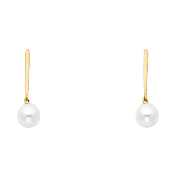 14KY Pearl Dangle Stud Earrings with Screw Back