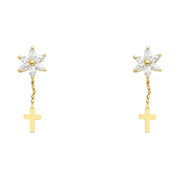 14KY CZ Dangle Stud Earrings with Screw Back